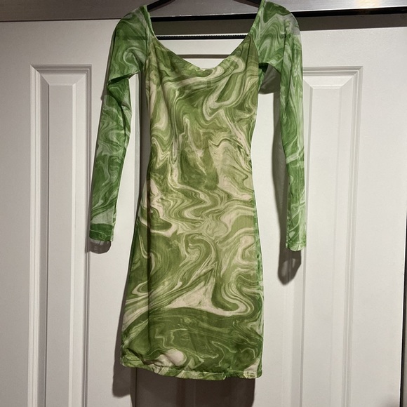 Naked wardrobe green double lined sheer dress - Picture 2 of 3